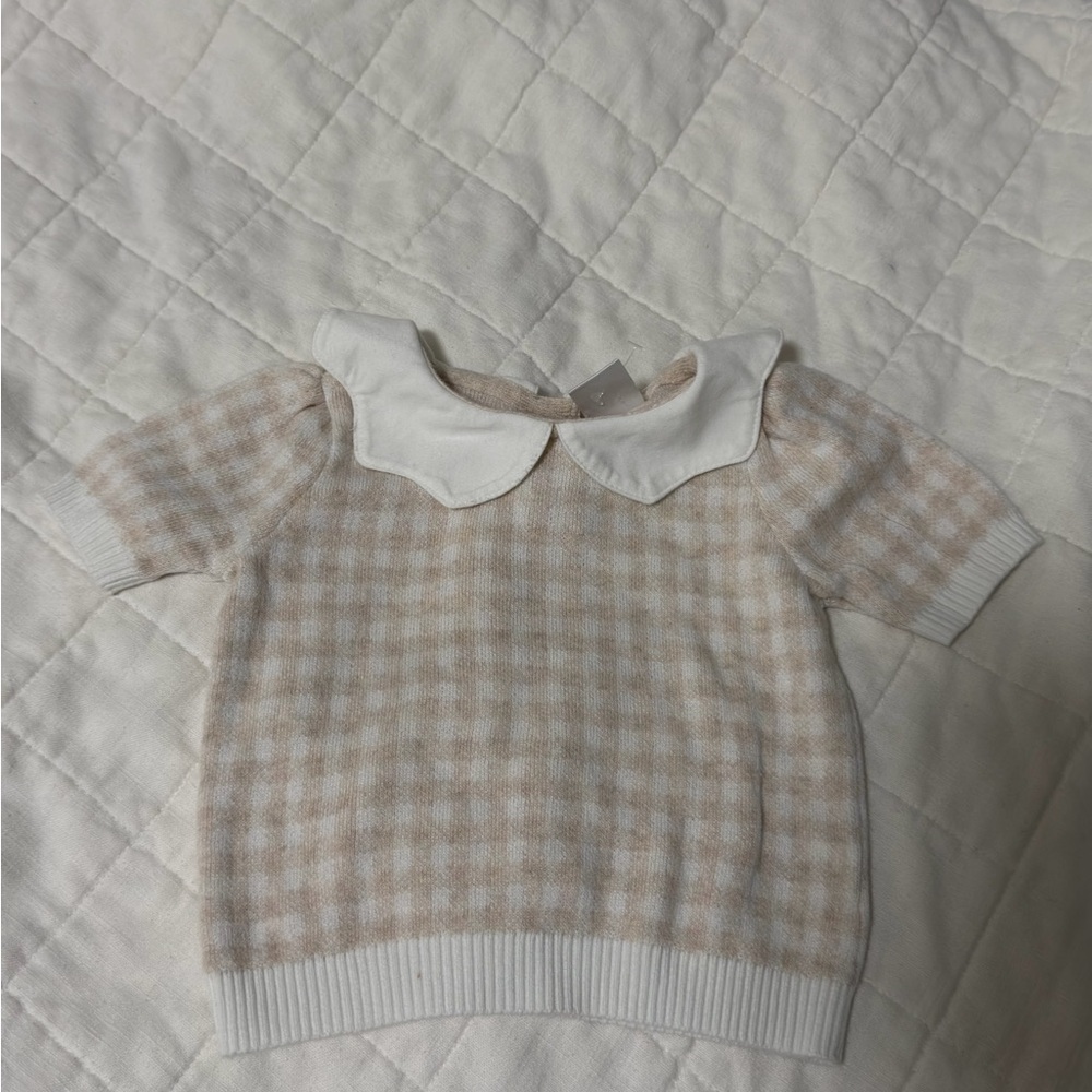 NORDSTROM 6 Month Plaid Beige Baby Outfit with Peter Pan Collar - Picture 2 of 6